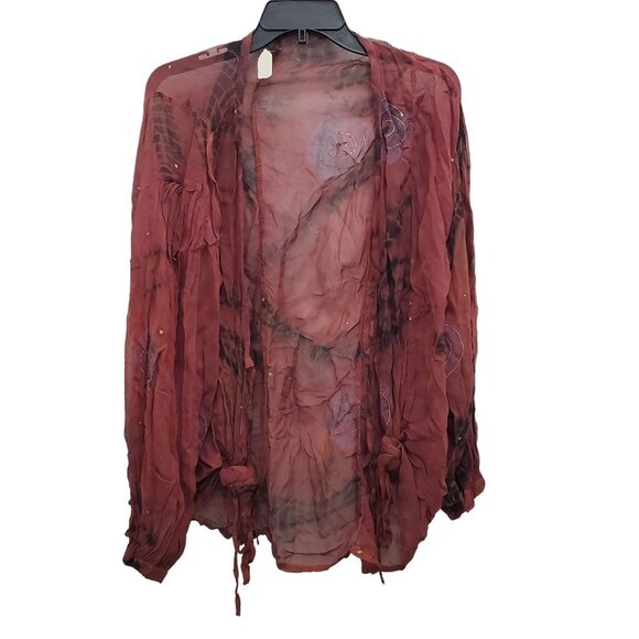U.R.U URU Women's Vintage‎ Burgundy Hand Dyed OOAK Open Boho Cardigan One Size